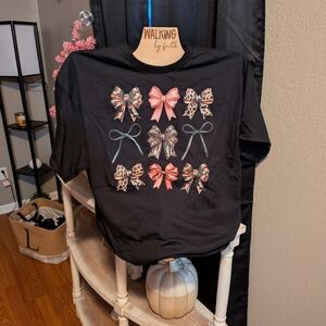 Gildan Black Tee with Colorful Bow Designs